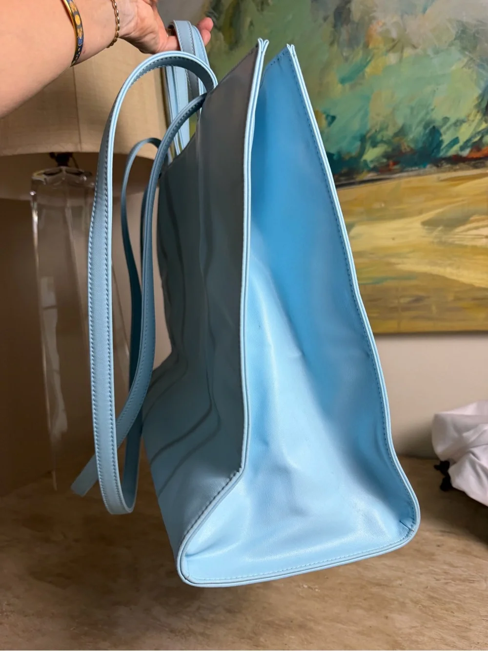 Telfar Light Blue Embossed Leather Tote EUC with dustbag